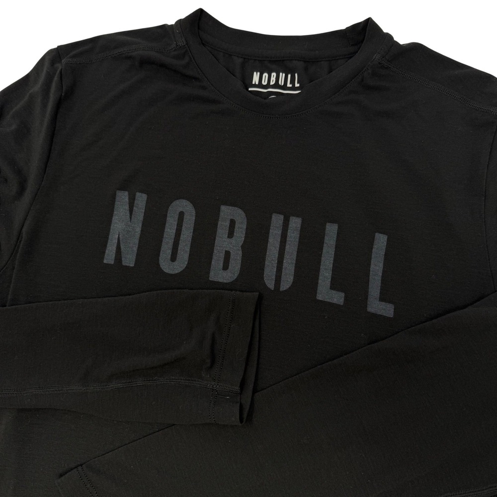 NOBULL Mens Medium Long Sleeve Training Shirt Black Graphic Logo Athletic Fit